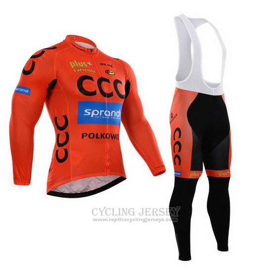 2015 Cycling Jersey CCC Black and Orange Long Sleeve and Bib Tight